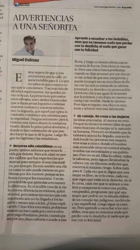 Miguel Dalmau, "Advertencias a una señorita", columna publicada en el Diario Mallorca